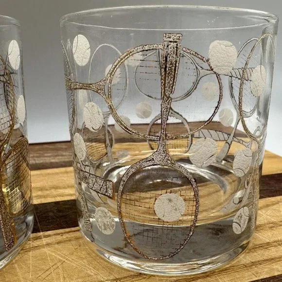 Vintage Rare Mid Century Modern Georges Briard Tennis Lowball Glasses Set of 8